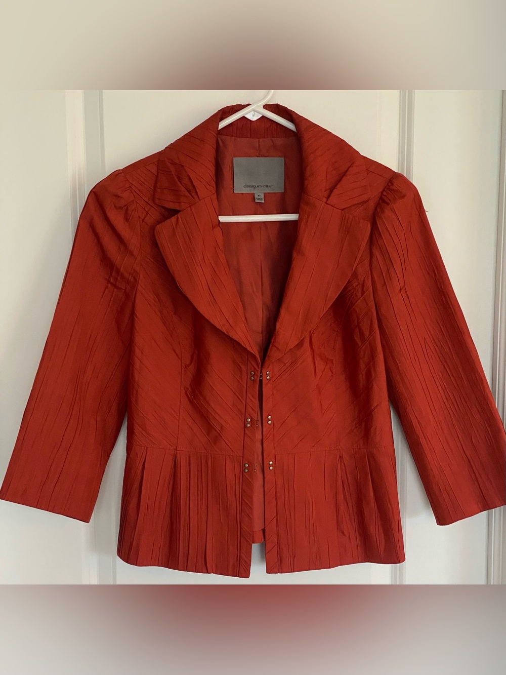 Classiques Entier rust orange pleated peplum blazer blouse 3/4 sleeve design XS